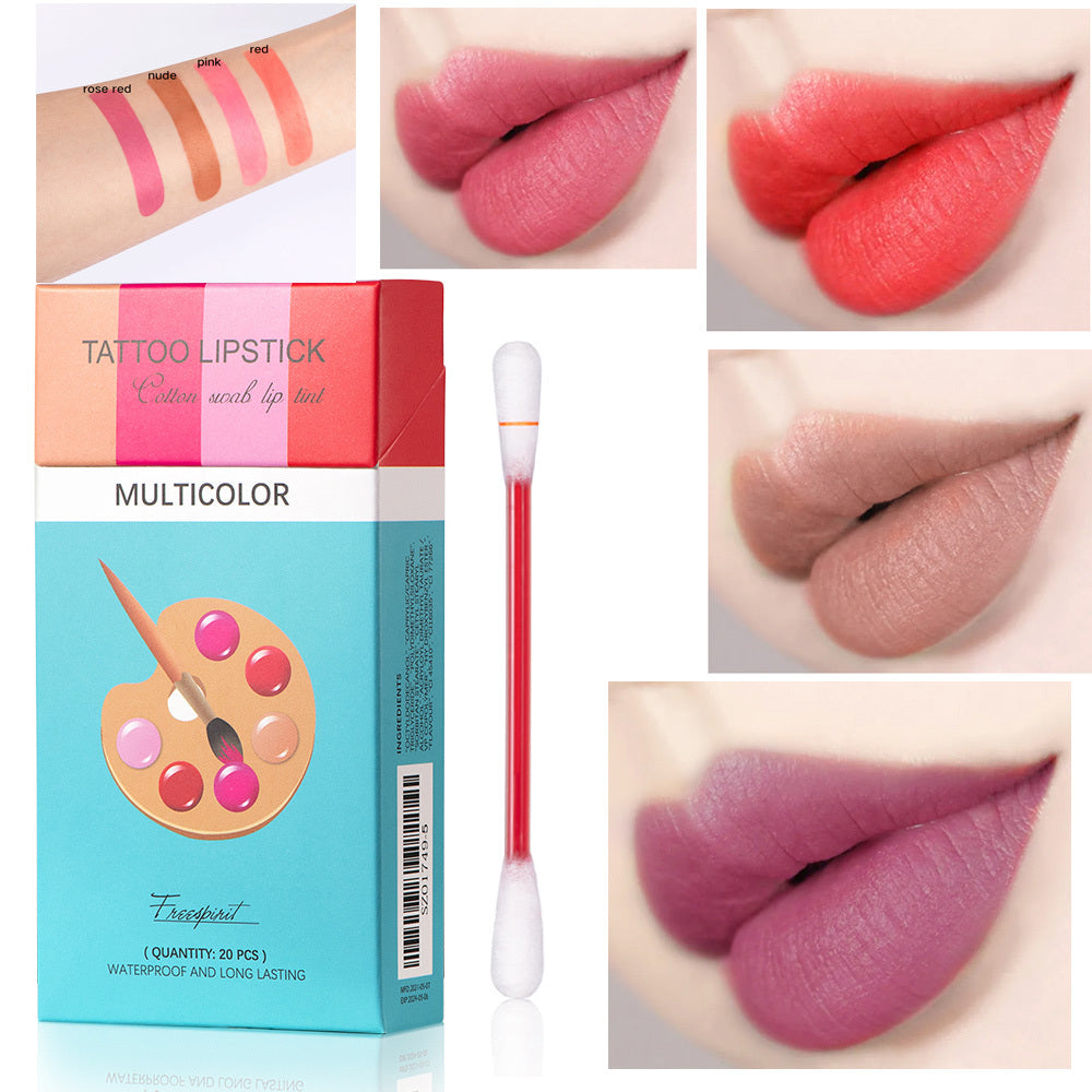 20 Pcs Set Cotton Swab Lipstick for Outdoor Portable Lipstick Cosmetic Waterproof Case Durable Long Cigarette Liquid Lipstick