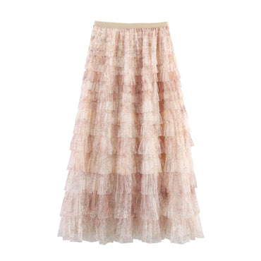 Mesh Gradient Printing Multi-layer Tiered Dress Skirt - Showstopper