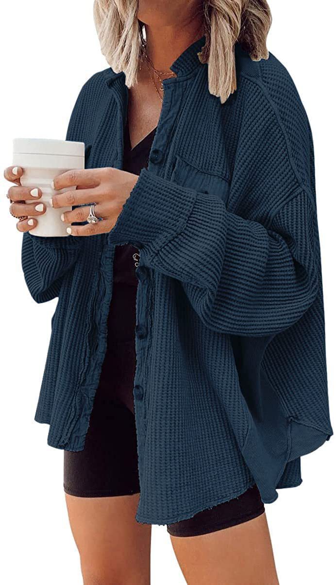 Knapp Skjorta Jacka Dam Lapel Långärmad Blus Mode Jacka Toppar