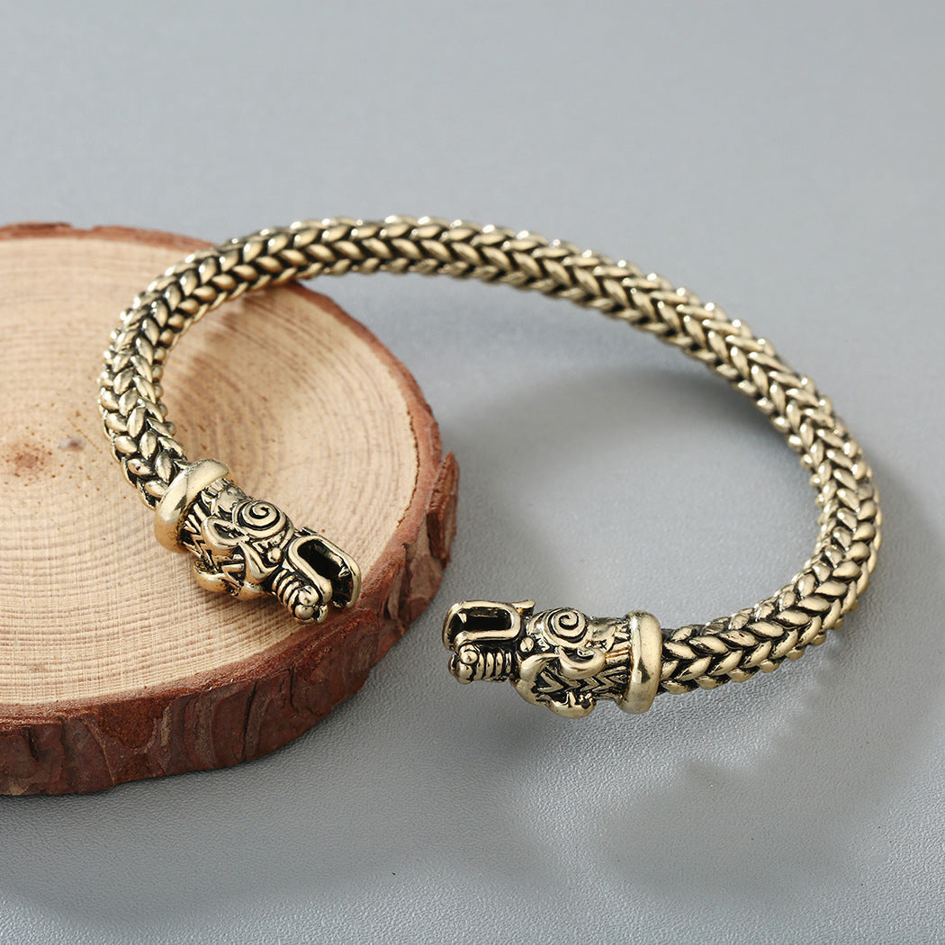 Asgard Crafted Litet Handgjort Rostfritt Stål Grått Varghuvud Torc Armband