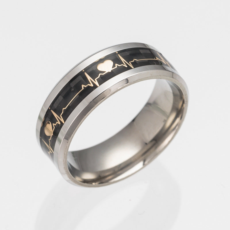 ECG Couple Carbon Fiber Ring - Luminous Jewelry