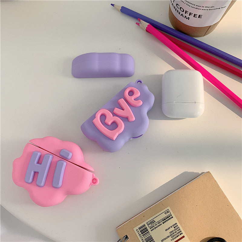 AirPod 2 Fodral 3D HI BYE Moln Letter Tecknad Mjuk Silikon Trådlös hörlursfodral För Apple Airpods Fodral Söt skal