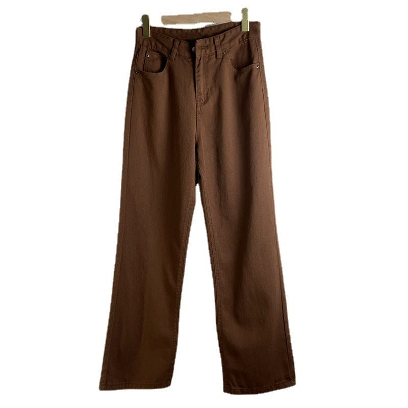 Jean marron rétro américain, couleur unie, semble fin