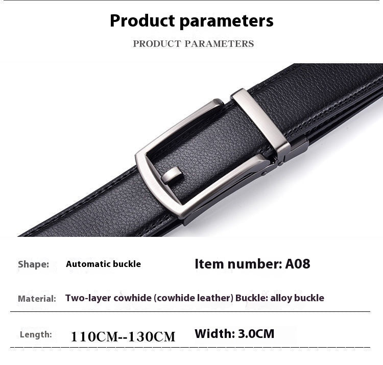 Men's Premium Two-Layer Cowhide Leather Belt Automatic Buckle - Elite Construction