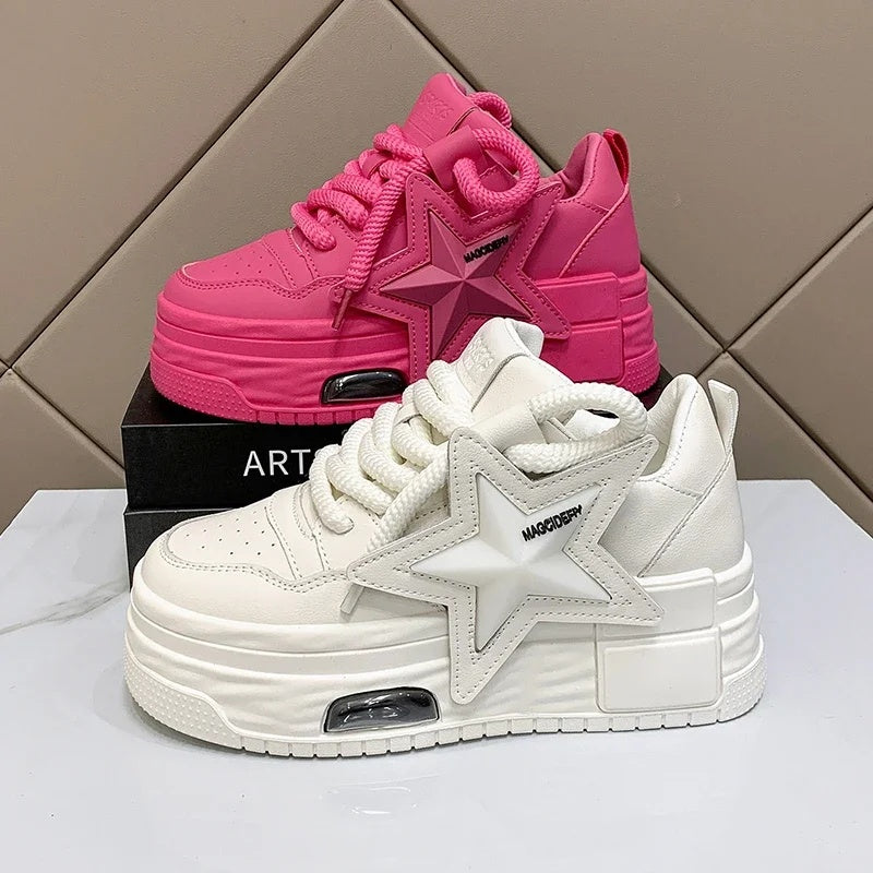 Women's Lightweight All-Match Platform Board Shoes - White 1-3cm