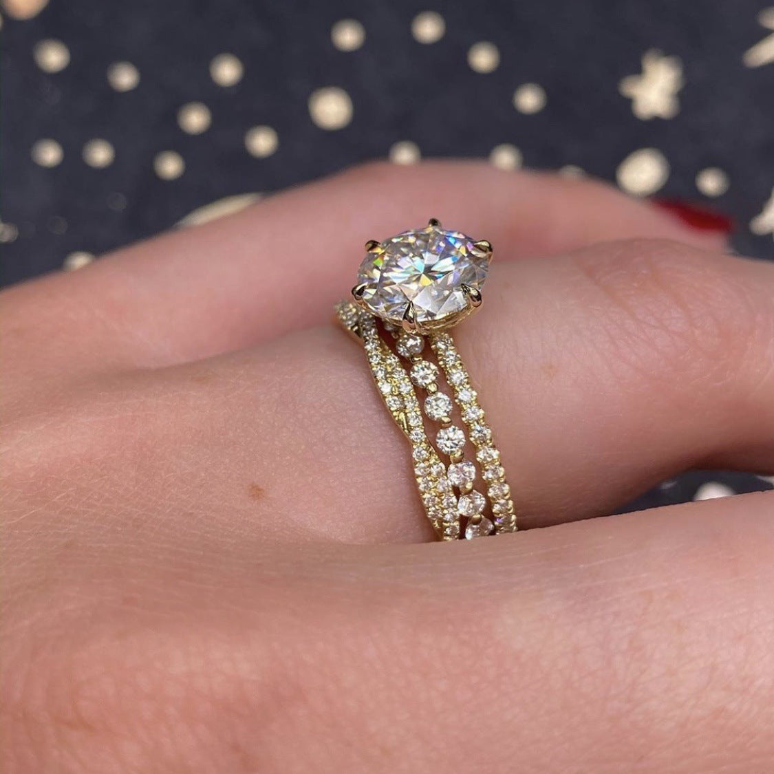 18K Golden Rhinestone Zircon Engagement Ring Romantic Princess Proposal Three-piece Ring Set