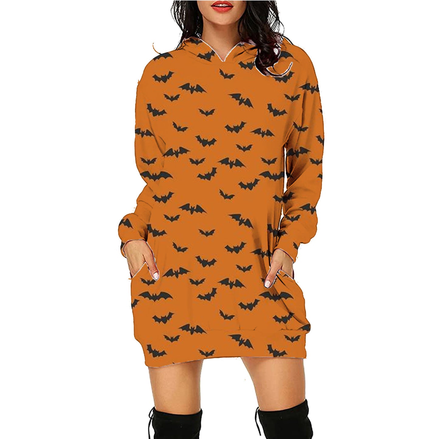 Halloween Print Lång Hoodie Med Fickor Tröja Långärmade Kläder Kvinnor