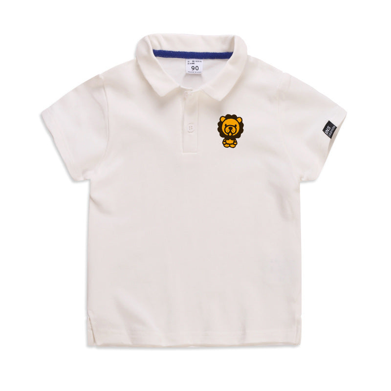 Summer Elastic Cotton Solid Color Short Sleeve Men''s And Women''s Cartoon Polo T-shirt