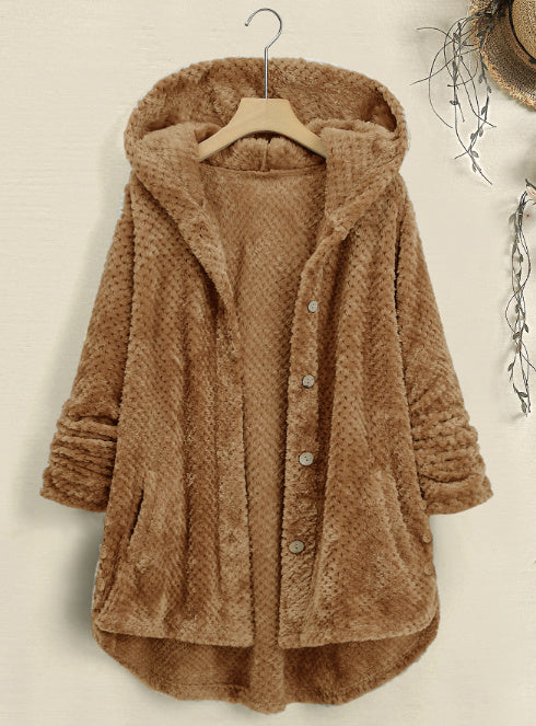 Luxurious Women's Hooded Velvet Sweatshirt Coat - Pure Color