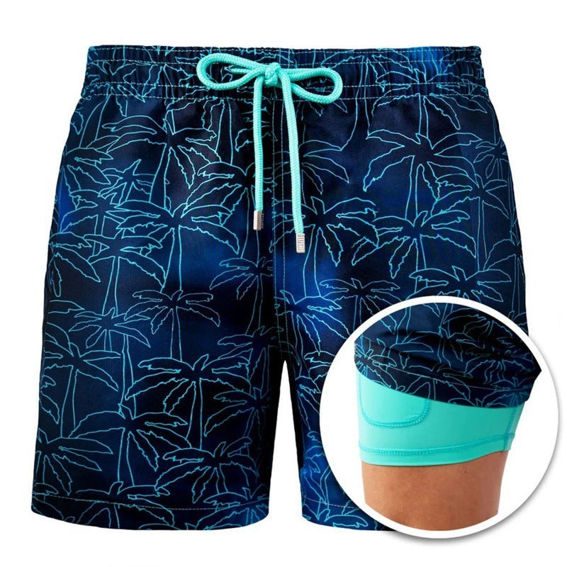 Herr Mönstrade Strandshorts Sportiga Dubbla Lagershorts Sommar