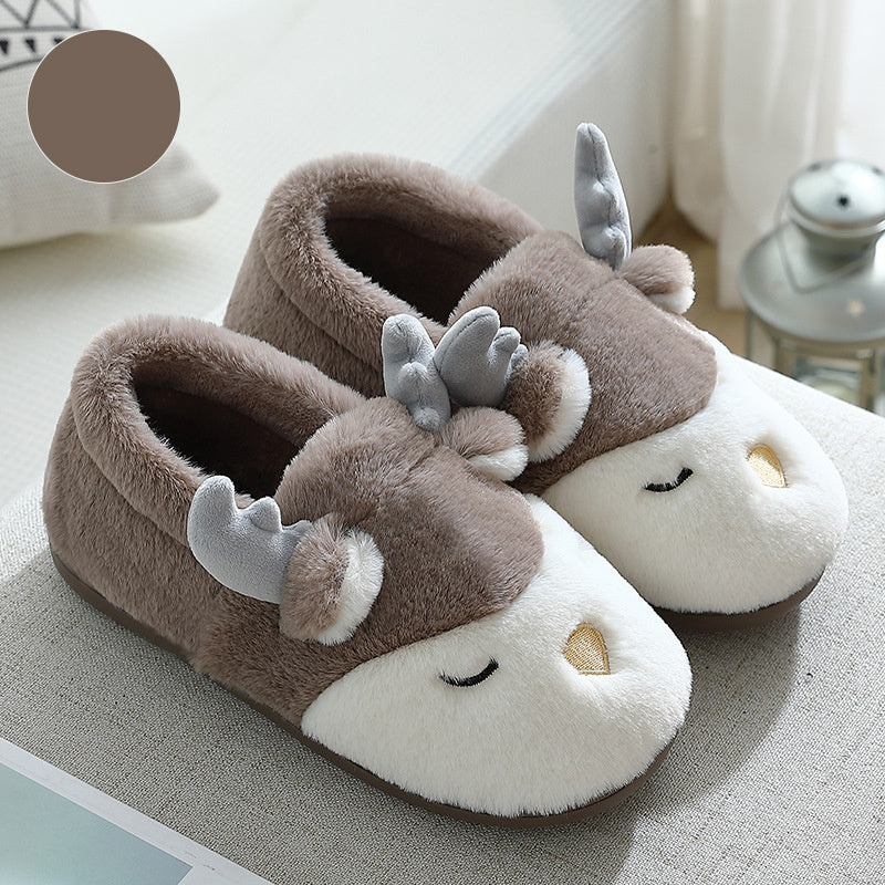 Christmas Elk Plush Slippers - Winter Holiday Shoes - Festive Collection