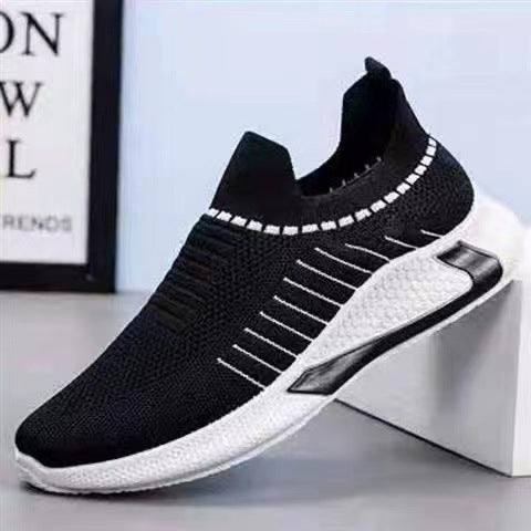 Moderiktiga nätskor med randig design för män, utomhus, andningsbara, slip-on-sneakers, ädelträ, lätta löparskor