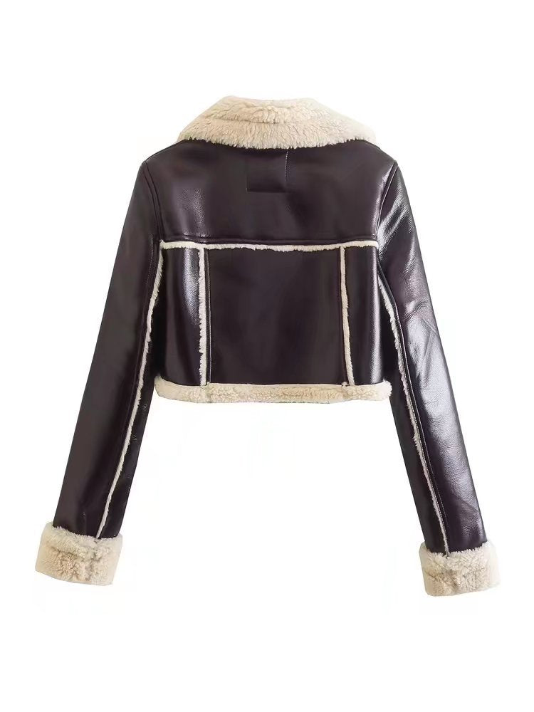 Veste de personnalité à la mode pour femmes, veste à revers court et manches longues