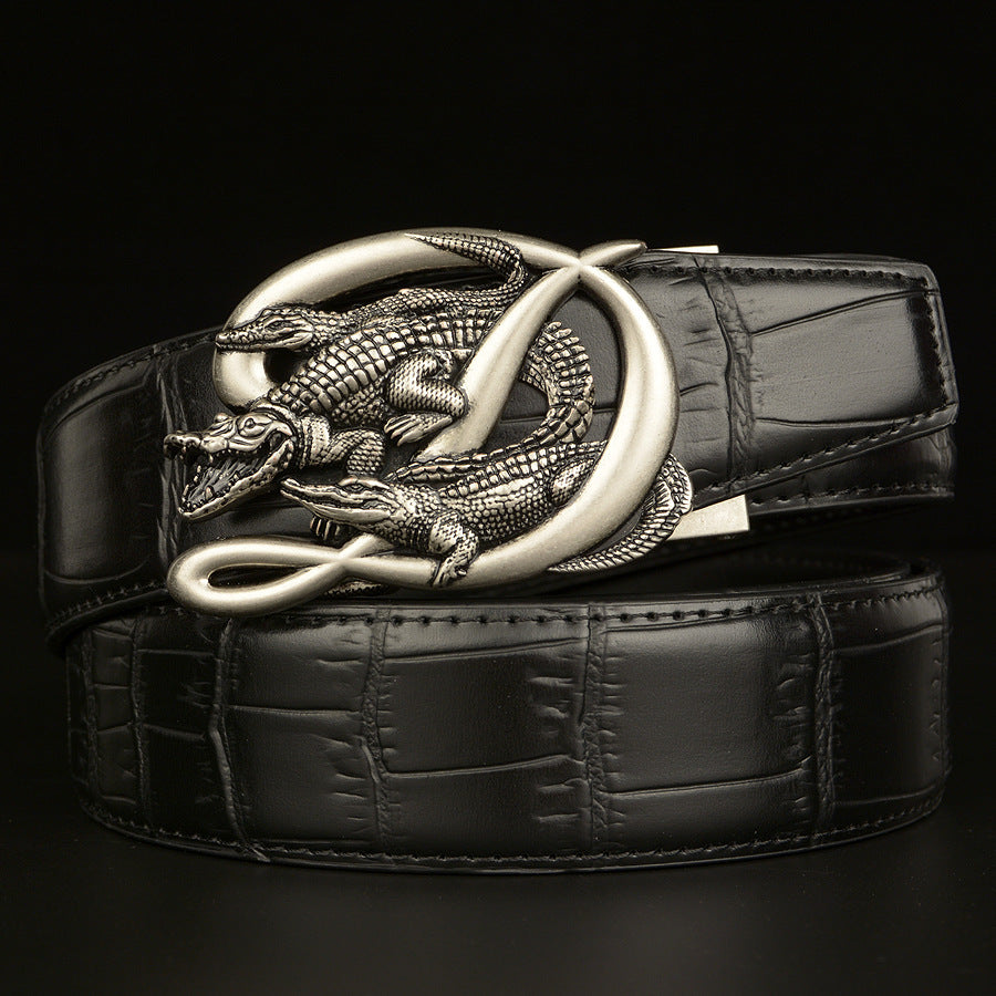 Men's Crocodile Buckle Belt Real Cowhide Automatic - Exotic Luxury