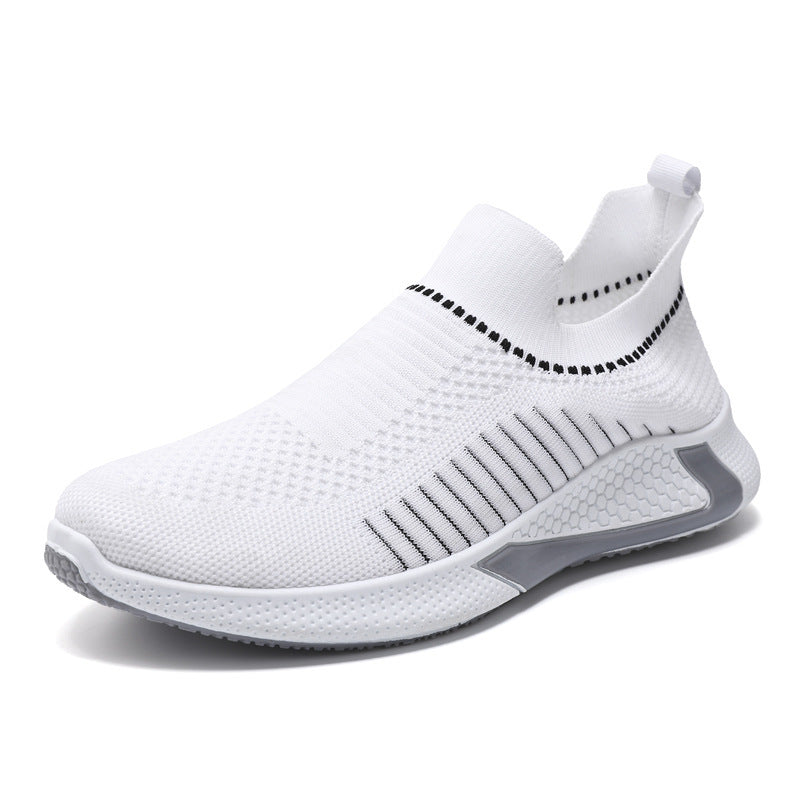 Moderiktiga nätskor med randig design för män, utomhus, andningsbara, slip-on-sneakers, ädelträ, lätta löparskor