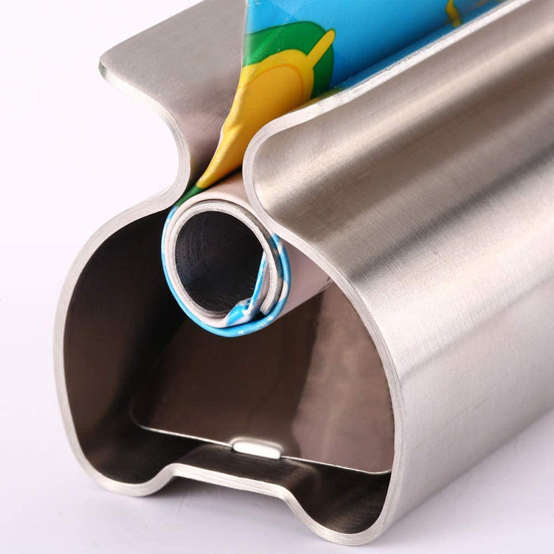 Badrumstillbehör Set Rullande Tandkrämspress Tub Tandkrämsdispenser Tandborstehållare Ställ Rostfritt Stål Dispenser