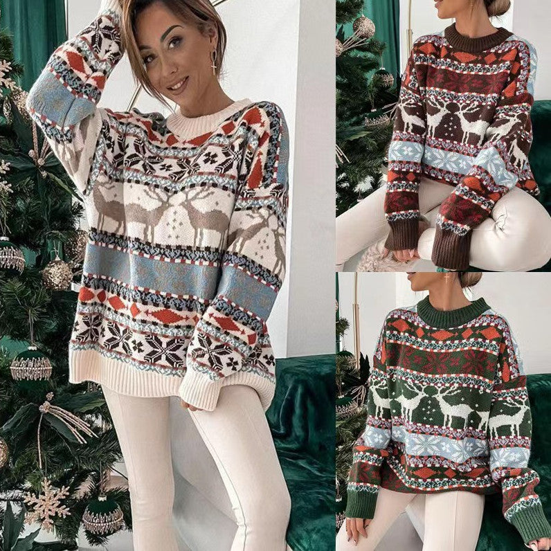 Långärmad tröja med jultema och jacquardmotiv