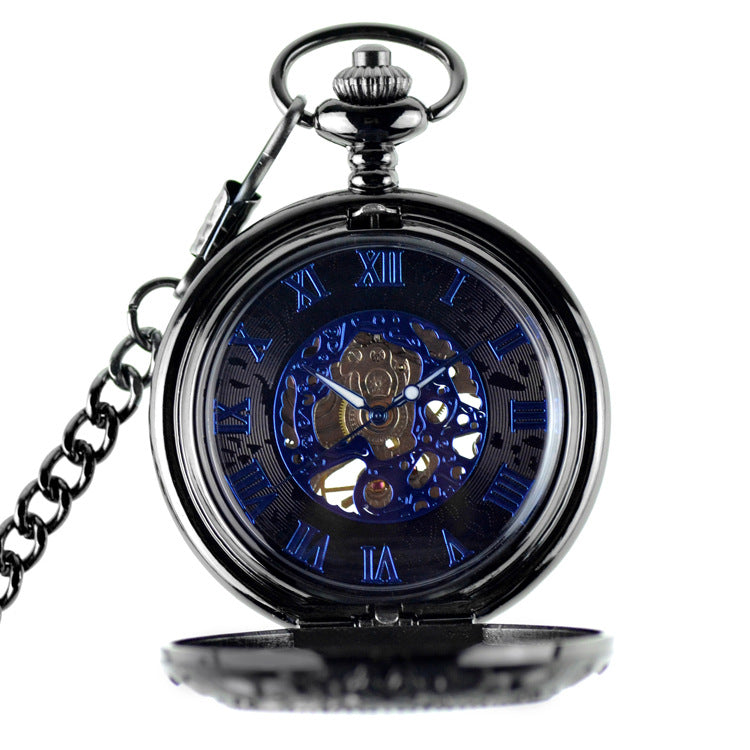 Retro Flip New Roman Blue Surface Mechanical Pocket Watch - Stunning Sophisticated Precise Elegant Protection
