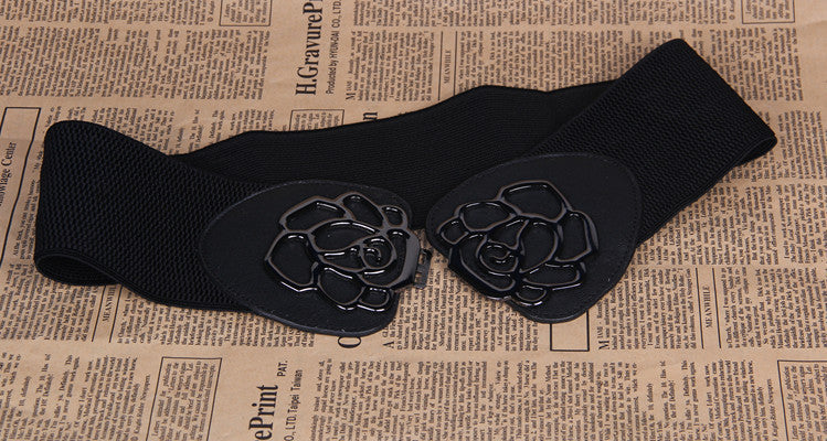 3 Women's Elastic Belts Rose Buckle Set - Feminine Collection