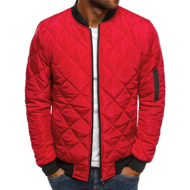 Enfärgad kappa Vinterställ krage jacka för män Mode Rhombus sömnad Design kappa Casual Business kläder