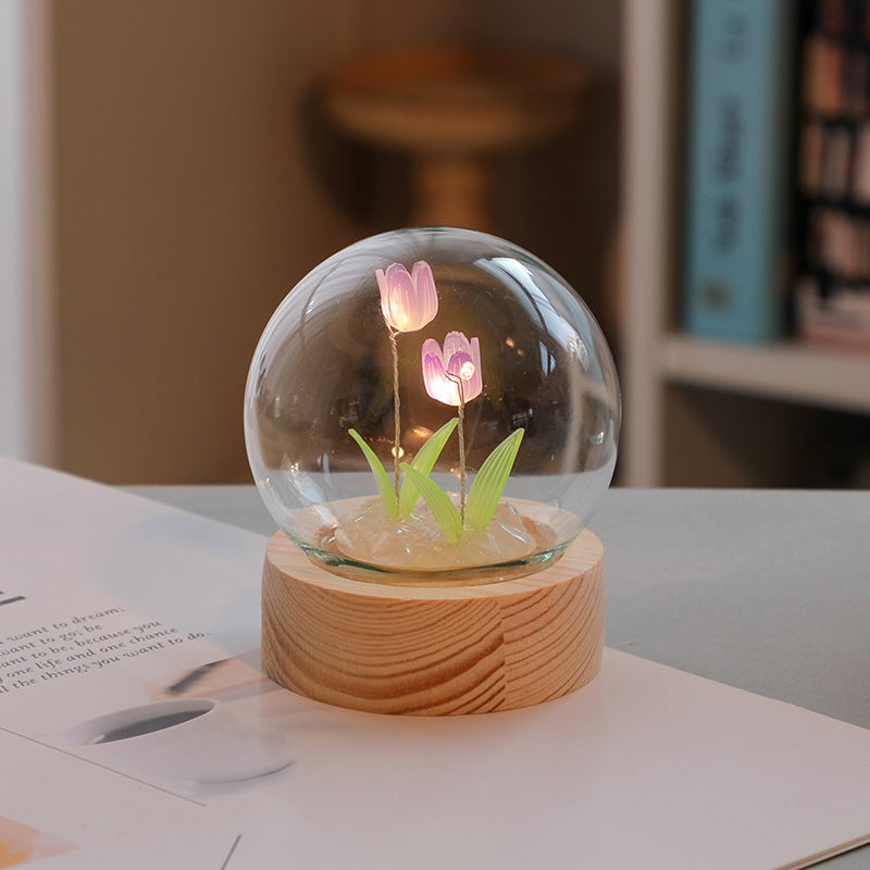Tulipe artificielle veilleuse ornements à la main bricolage lampe de chevet LED lampe de nuit chambre décor cadeaux d'anniversaire lampe de Table