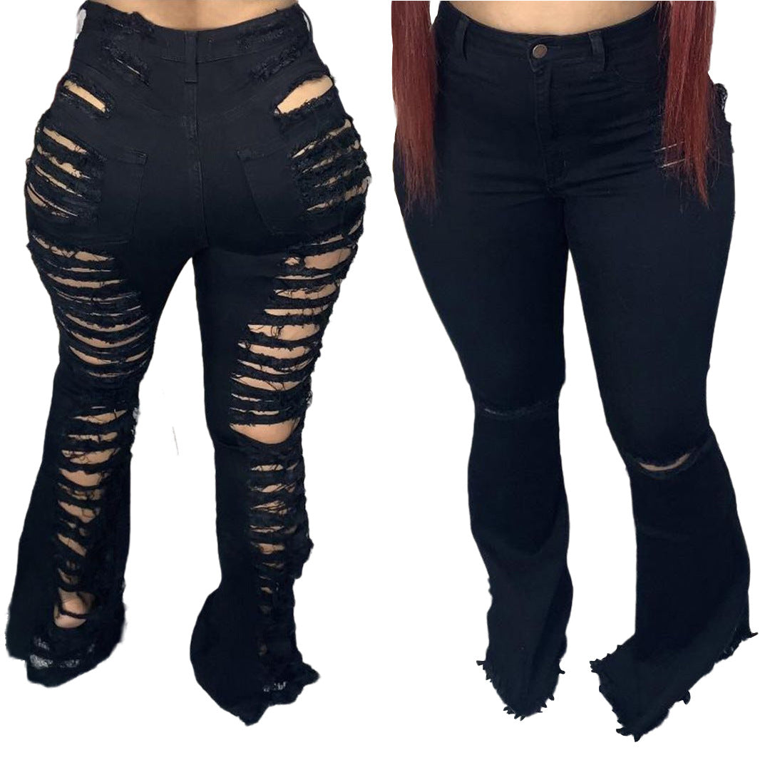 Jeans uniques à la mode, pantalons extensibles de grande taille à cloche