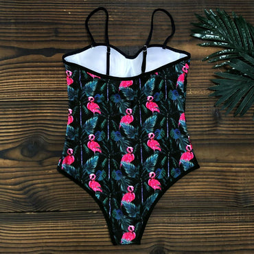 Professional Multicolor Drawstring Backless Push-Up Two-Piece Bikini - Polyester Construction (5 Colors, S-XL, Floral Sexy)