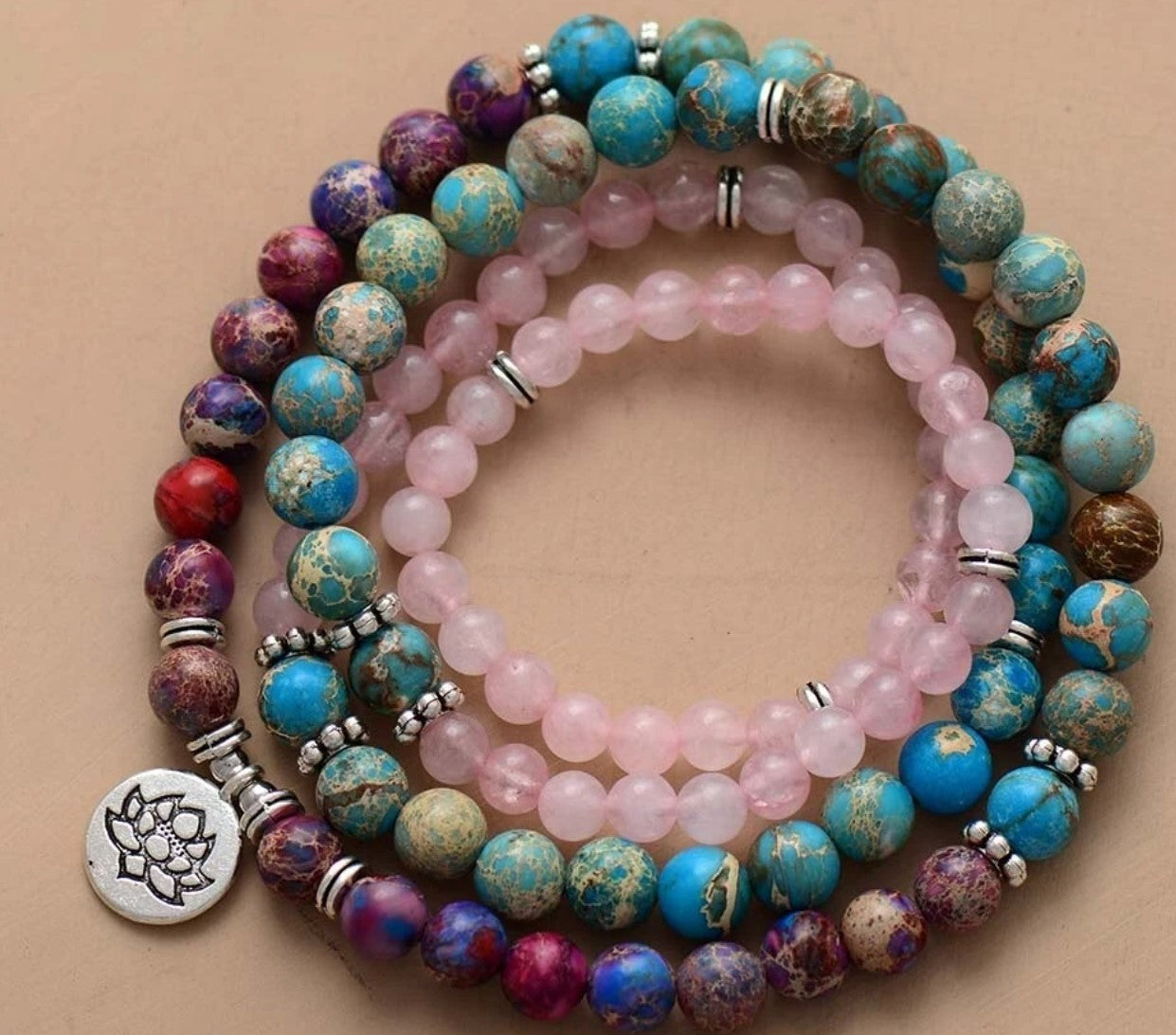 Amazon Stone Tiger Eye Stone Armband Halsband 108 Buddha Beads Lotus Armband
