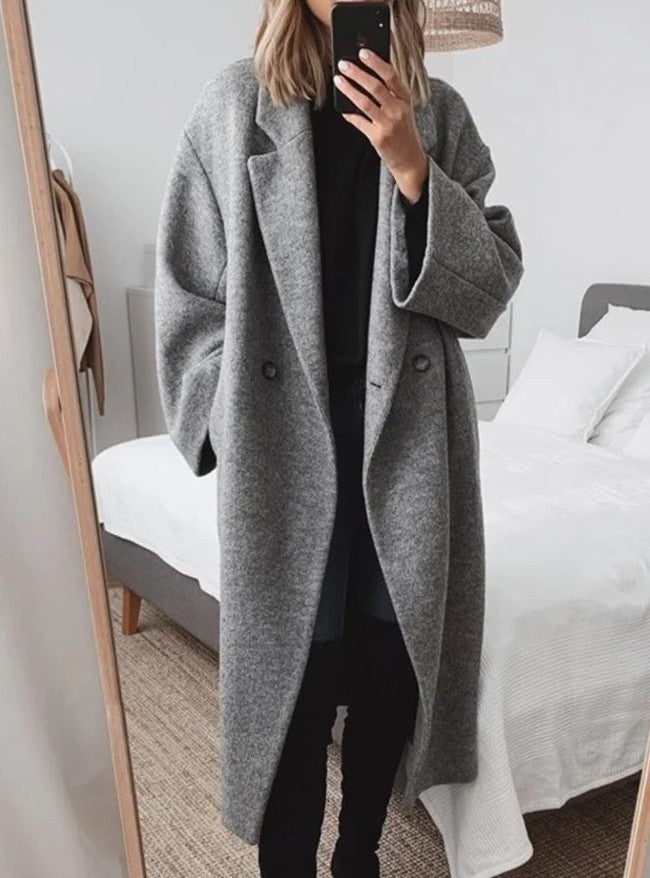 Dam flerfärgad ulltrenchcoat i flera storlekar