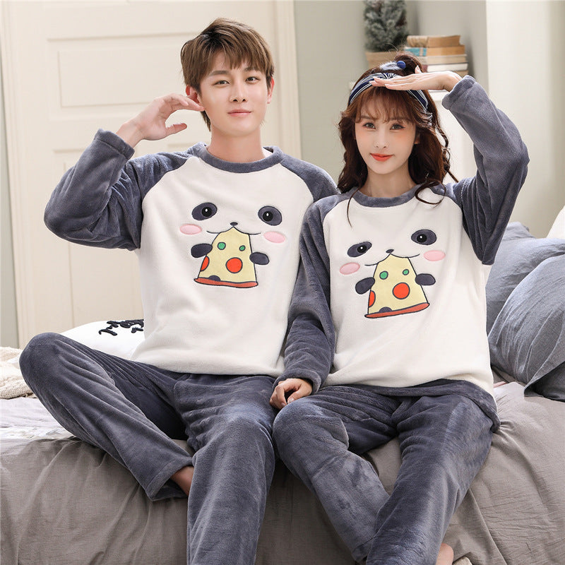 Couple Coral Velvet Pajamas Autumn And Winter Fleece-lined Thickened Cartoon Loose And Warm