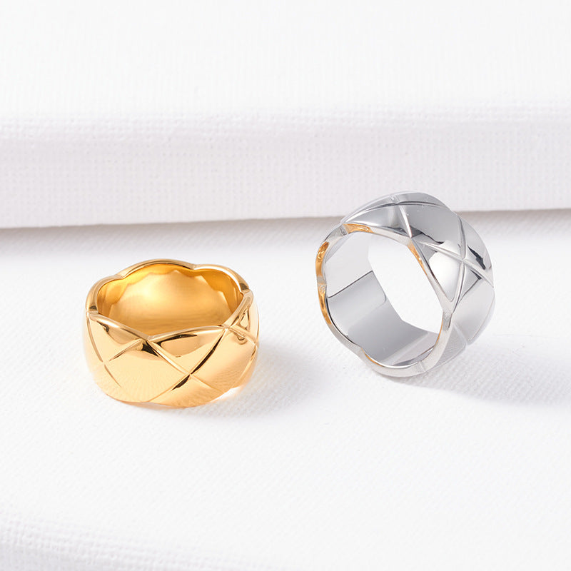 Randig Rhombus Ring Ringar breda män och kvinnor