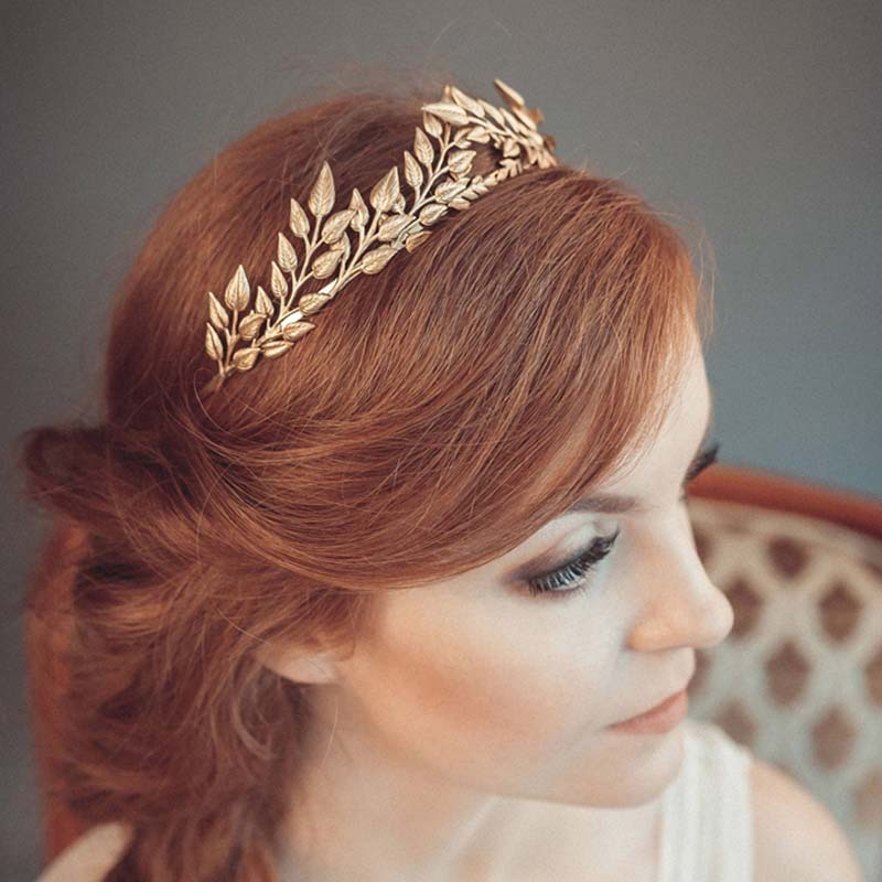 Bridal Golden Leaf Headband - Alloy Crown Hair Accessories