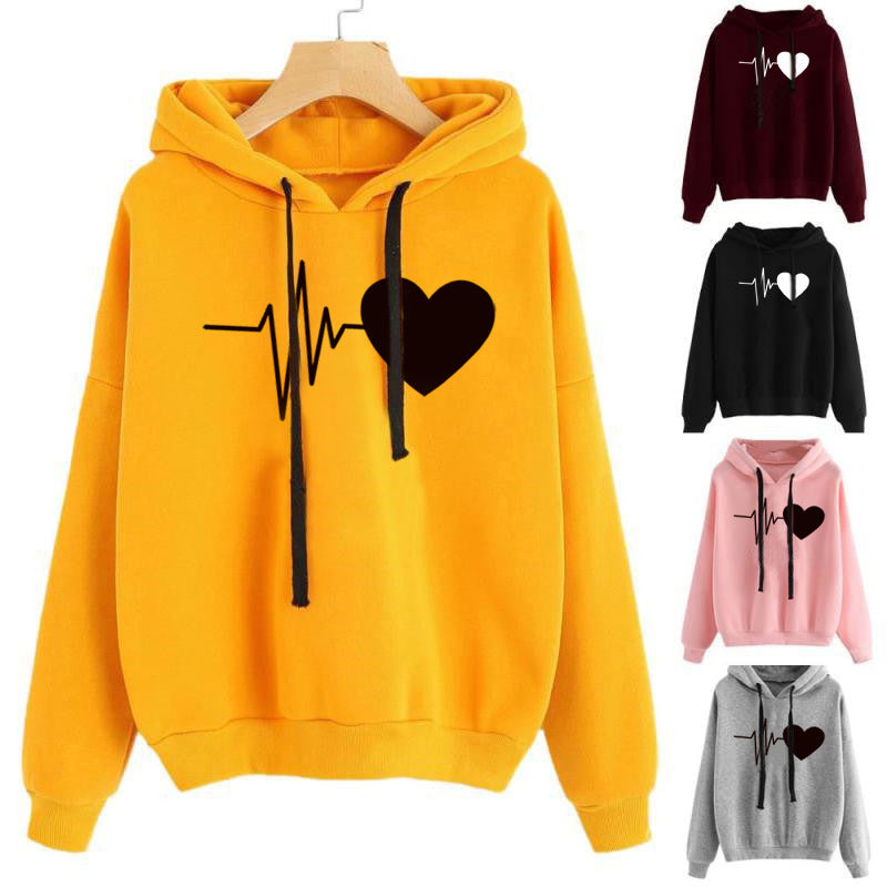 Hjärttryck Streetwear Hoodies Dam Sweatshirt Vår Höst Långärmad Hoodie Kläder