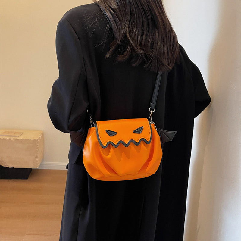 Whimsical Pumpkin Crossbody Bag - Halloween Cartoon Bag with Wings & Personality