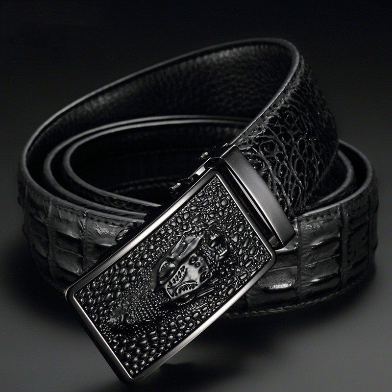Men's Cowhide Automatic Buckle Waist Belt - Premium Security