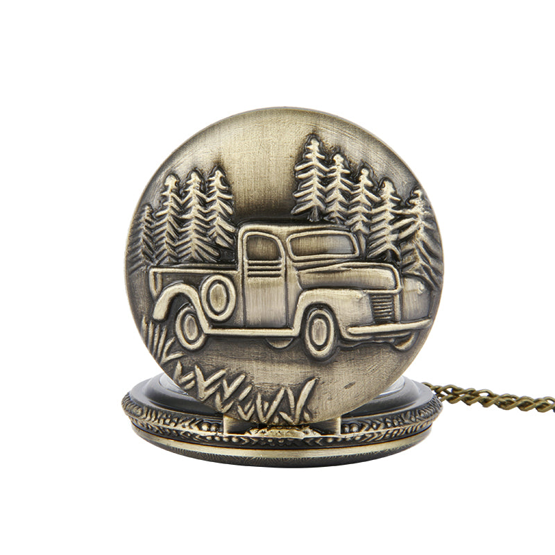 Forest Pickup Truck Vintage Quartz Pocket Watch - Outdoor Adventure Rustic Reliable Nostalgic Statement Companion