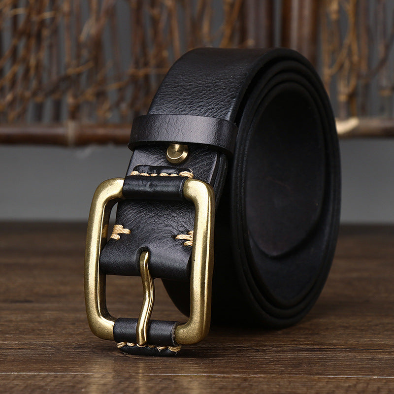 Men's Premium First Layer Cowhide Retro Brass Buckle Belt - Vintage Heritage