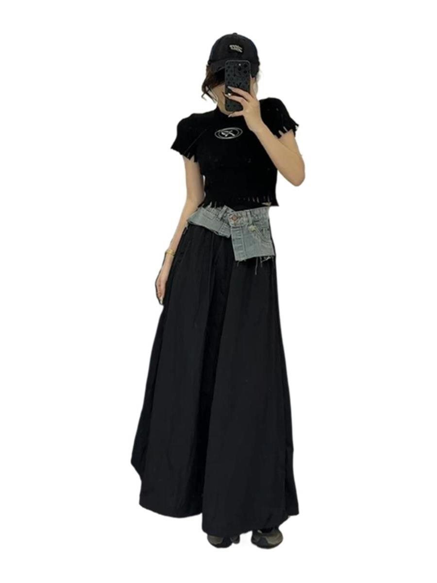 Professional Ladies' Tropical Printed Contrasting Slit Skirt - Polyester Design (Irregular Hem, Pleated Hip, Summer Casual)