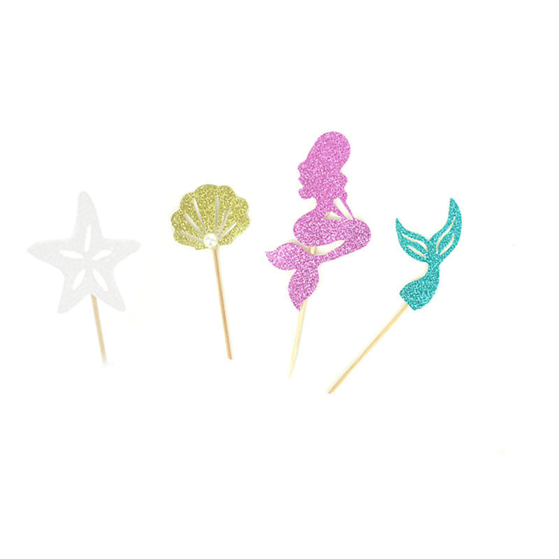 Décoration d'anniversaire sur le thème de la sirène, fournitures de fête pour enfants, cartes de gâteaux et desserts