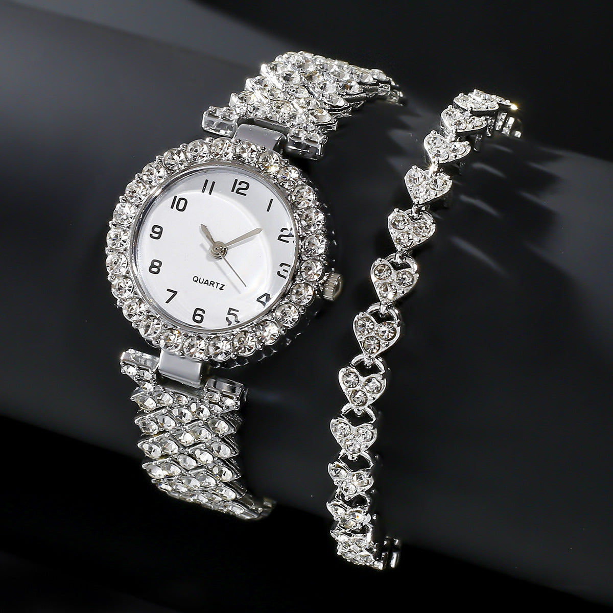 Fashion Jewelry 2pcs Luxury Fashion Women Watch Set Silver Strap Ladies Quartz Wristwatch Alloy Bracelet For Ladies Jewelry Set Clock Gift - Elegant Stylish Modern Statement Must-Have