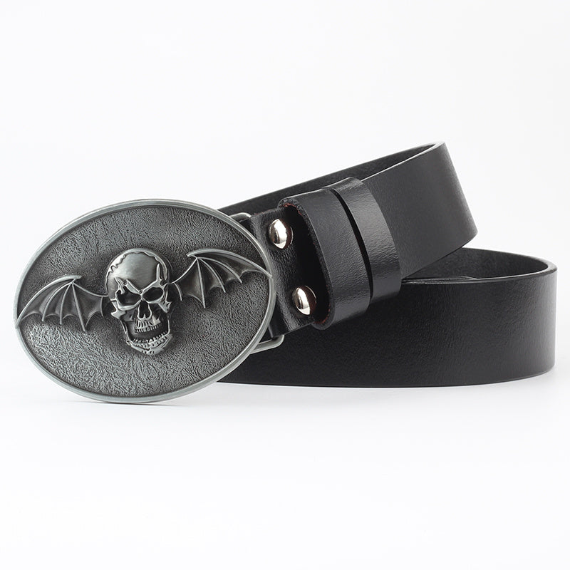 Men's Casual Skull Decorative Two-Layer Cowhide Belt - Rebellious Style