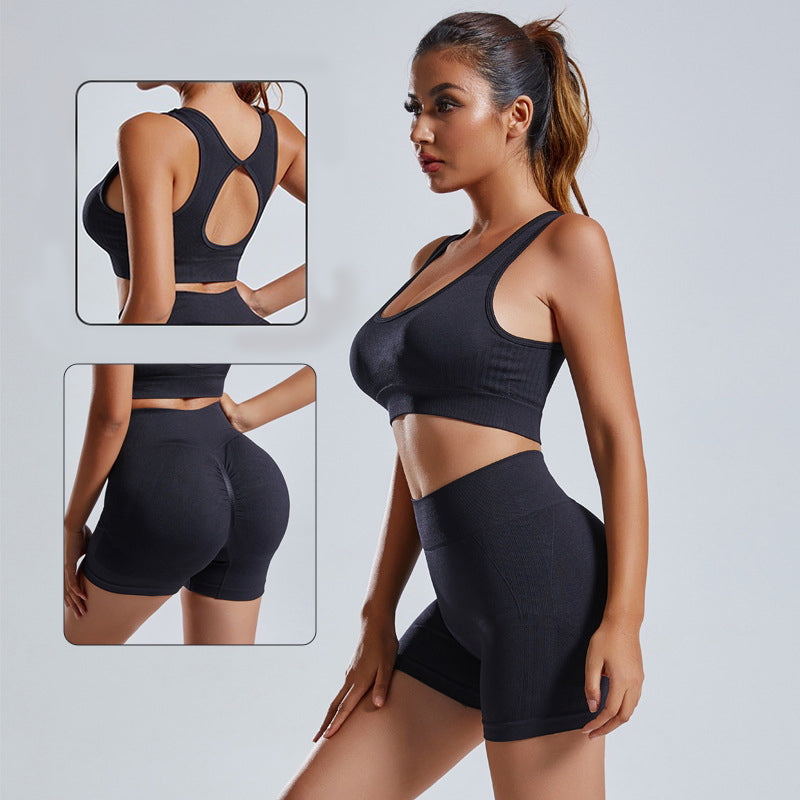 2st Yogaset Damväst och shorts Träningsoverall Sömlös träning Sportkläder Gymkläder Hög midja Leggings Fitness Sportdräkter