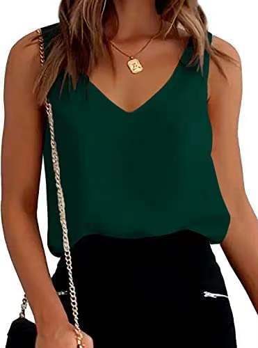 Damlinne Sommar Casual V-hals Camisole Blusar Lös ärmlös Cami Basic Tank Shirt