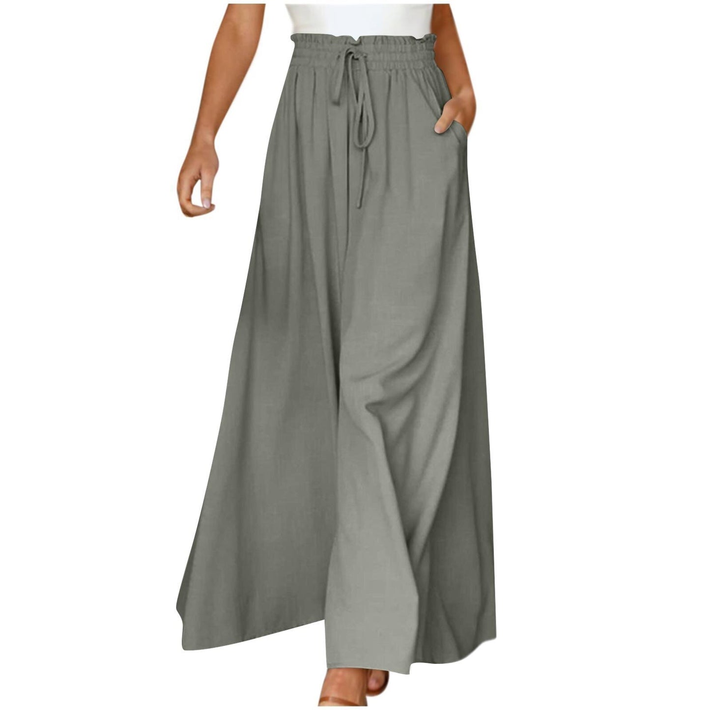 Women's Fashion Wide Leg Elastic Waistband Wide Leg High Waist Long Dress Pants