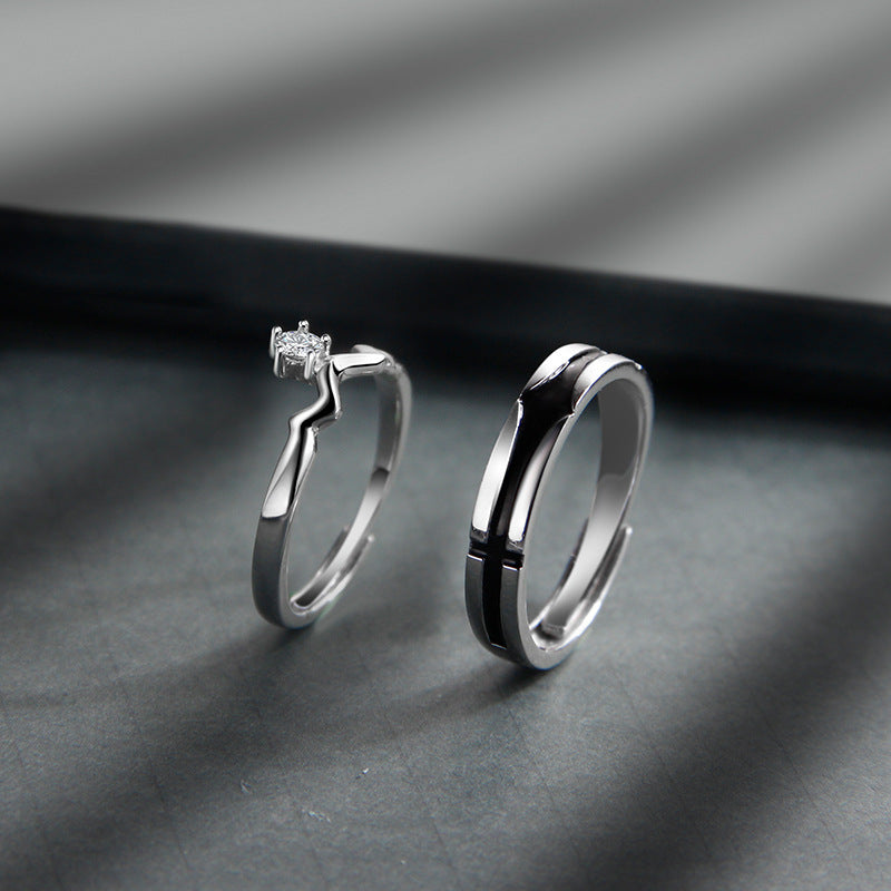 Paire de bagues en argent sterling S925 pour femmes et hommes
