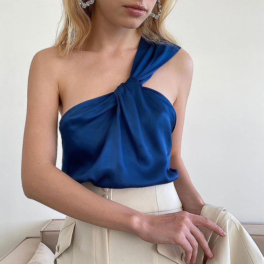 Sned axel satinbotten Trendig Klein Blue Top