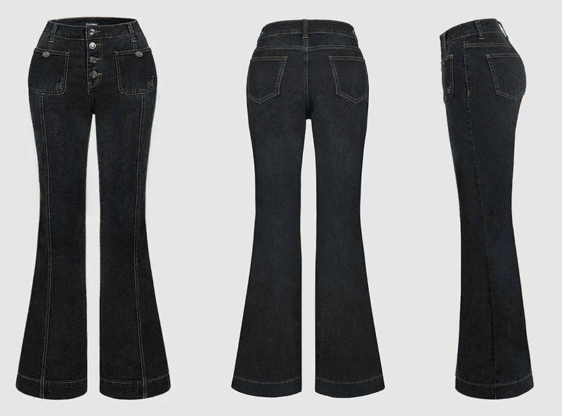 Stitching Washed Denim Stretch Slim Fit Bell-bottom Pants - Artisan Craft