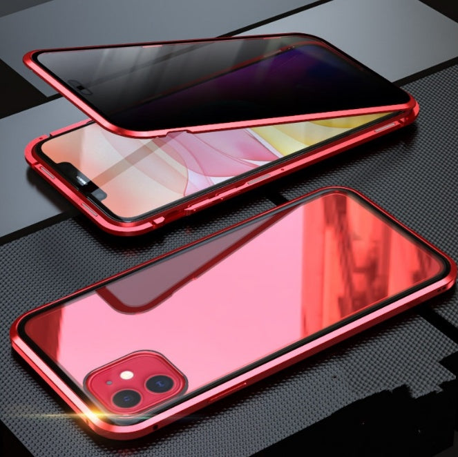 Dubbelsidigt magnetiskt mobiltelefonskal i glas utan peep-funktion