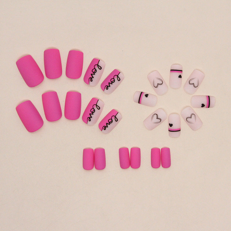 Valentine's Day Love Pattern Press-On Nails - Magenta ABS | European American Style