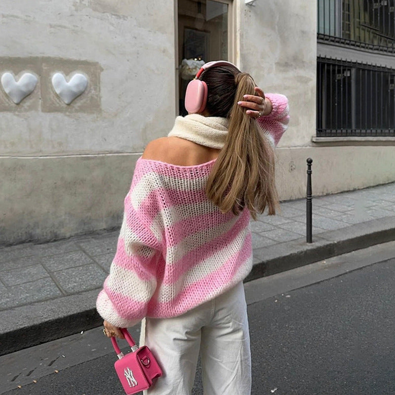 Striped Pullover Sweater - Fashionable & Versatile